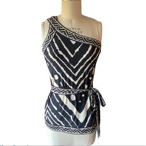 BCBG Maxazria one shoulder top in black/white